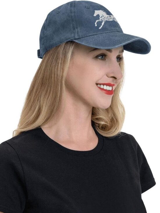 Women\'s Floral and Horse Hat Adjustable Washed Vintage Baseball Cap Navy main image 6